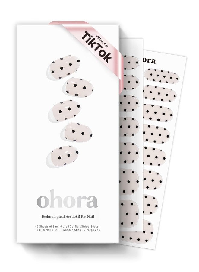 ohora Semi Cured Gel Nail Strips (N Polka Noir) - Works with Any Lamps, Salon-Quality, Long Lasting, Easy to Apply & Remove - Includes 2 Prep Pads, Nail File & Wooden Stick - Image 1